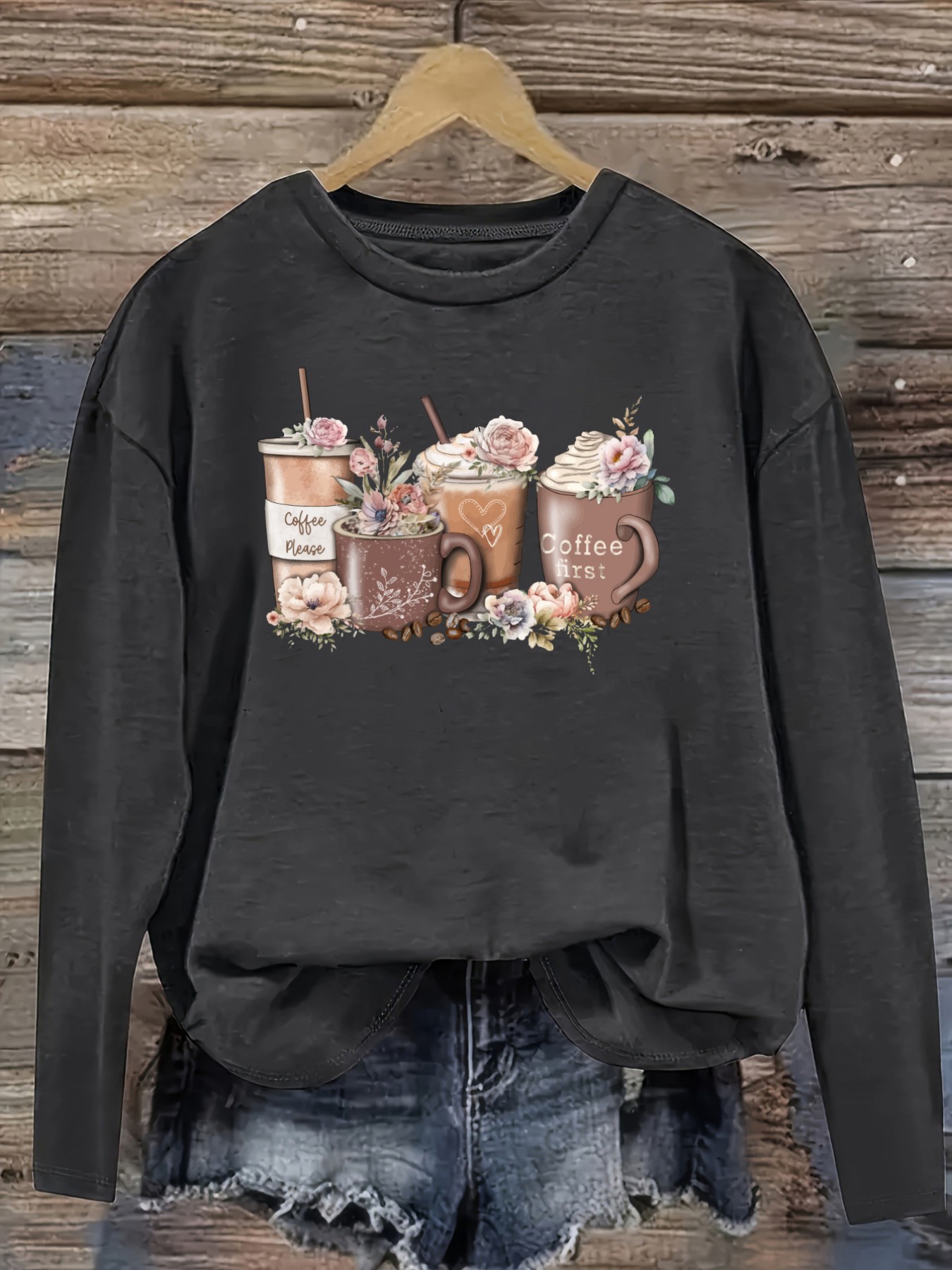 Women's Casual Long Sleeve Cre - огляд і ціна Coffee & Tea Ken'S House