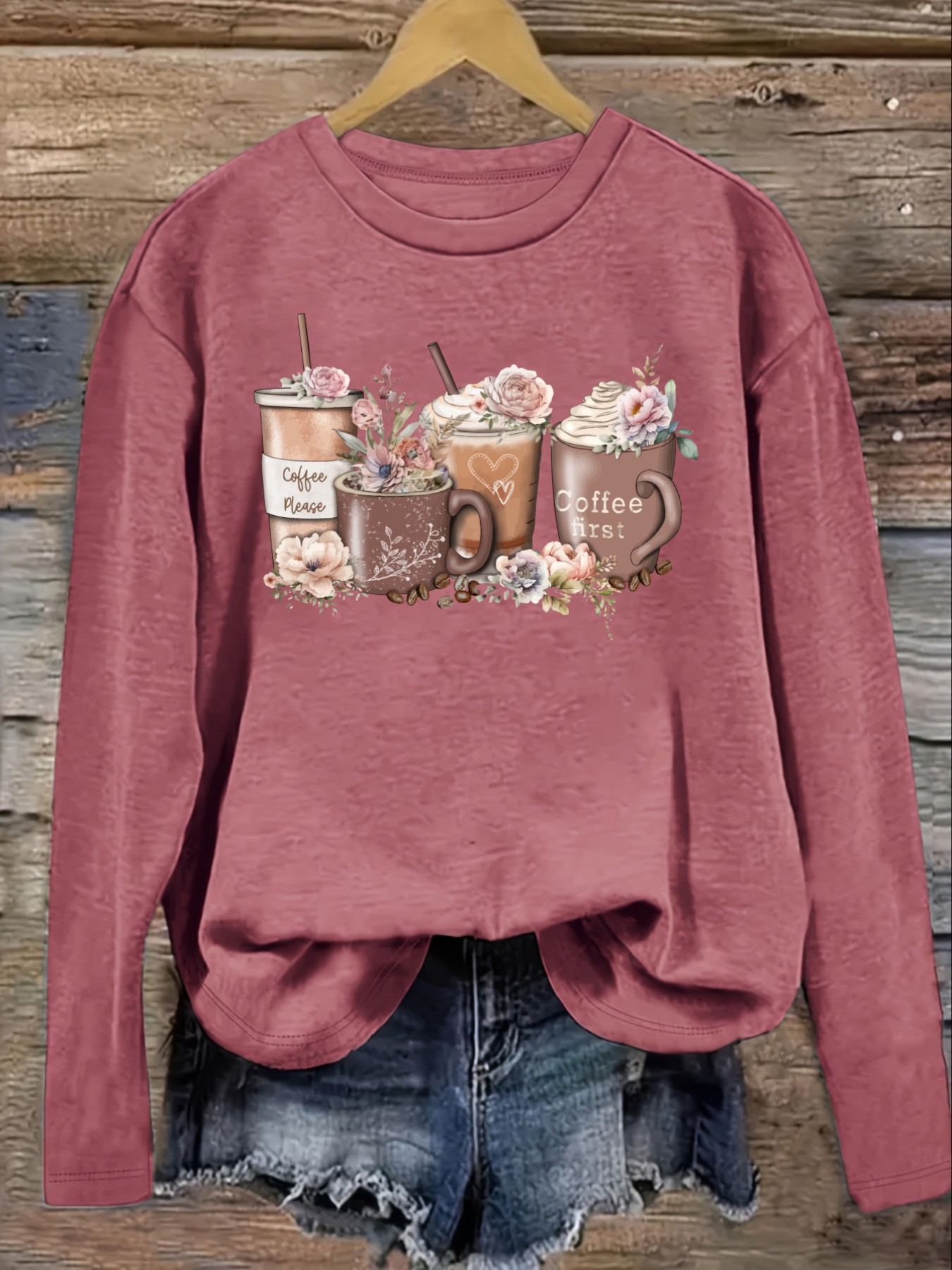 Women's Casual Long Sleeve Cre - огляд і ціна Coffee & Tea Ken'S House