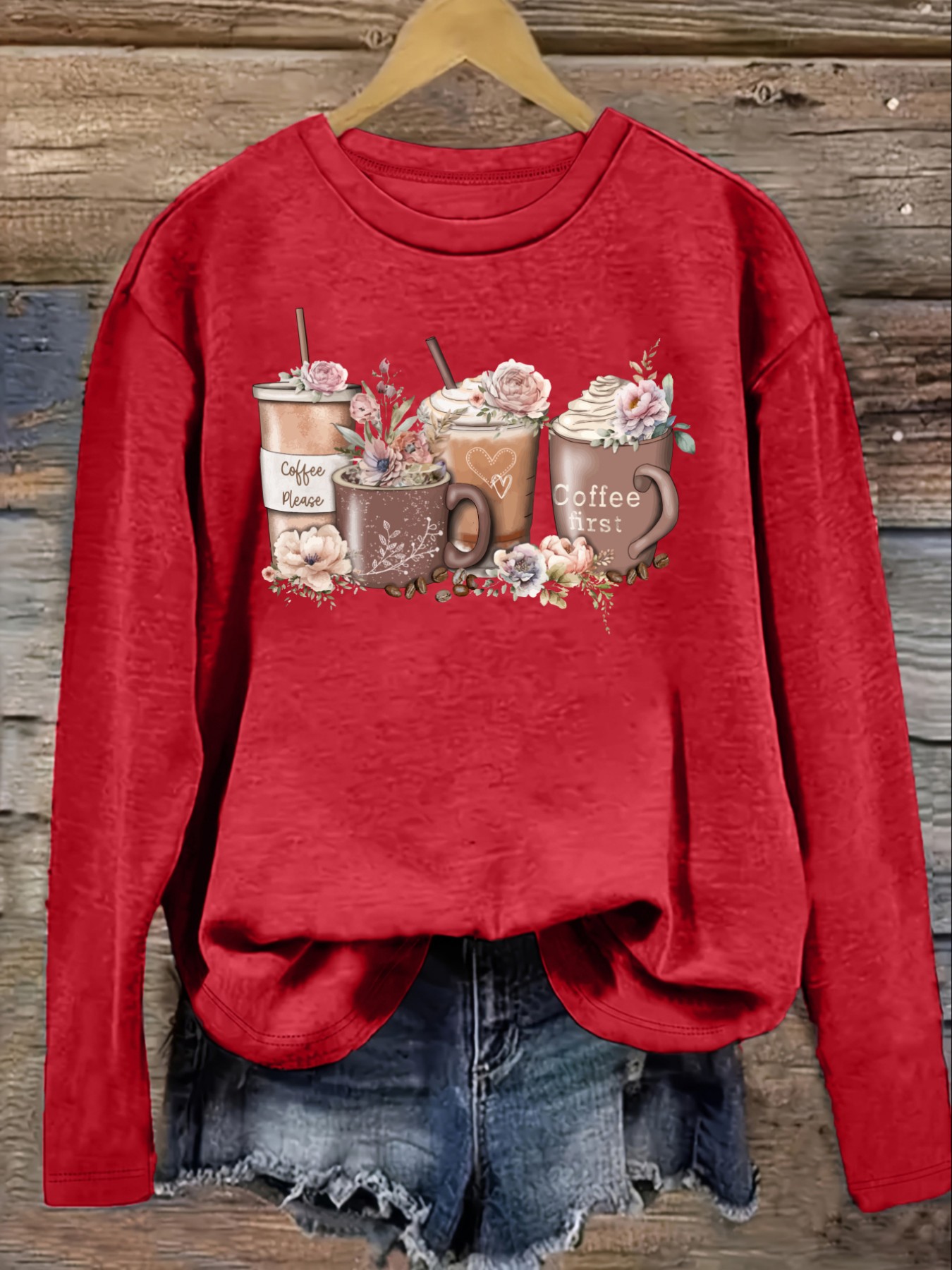 Women's Casual Long Sleeve Cre - огляд і ціна Coffee & Tea Ken'S House